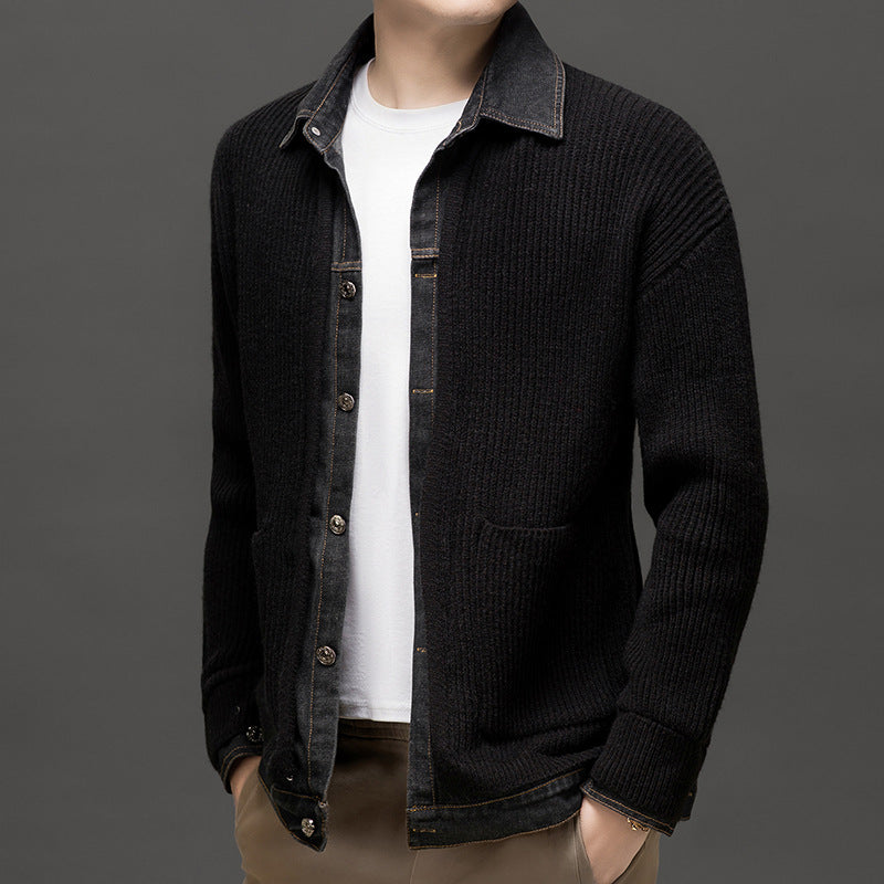 Men's Autumn Collared Button-Through Knit Cardigan