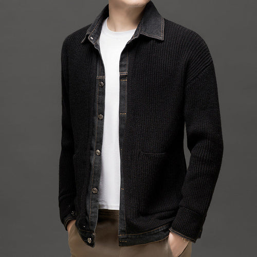 Men's Autumn Collared Button-Through Knit Cardigan