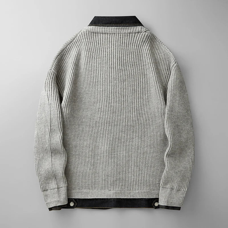 Men's Winter Collared Button-Through Knit Cardigan