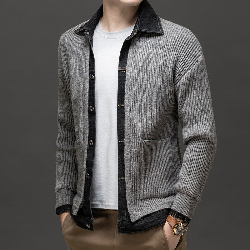 Men's Winter Collared Button-Through Knit Cardigan