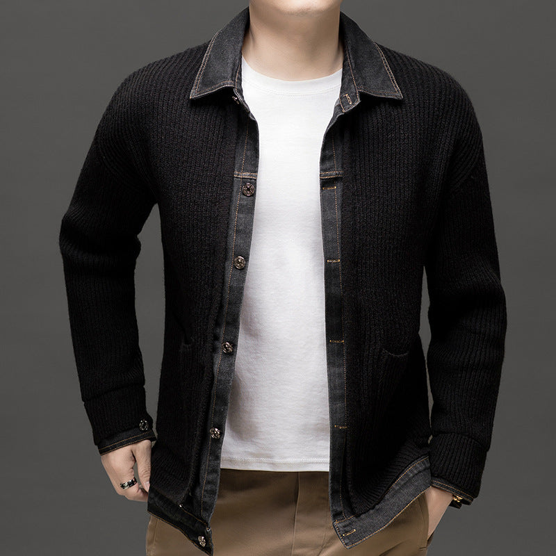 Men's Autumn Collared Button-Through Knit Cardigan