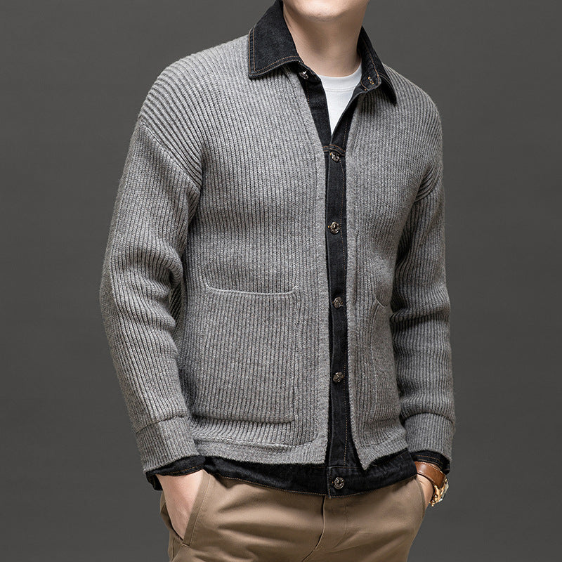 Men's Autumn Collared Button-Through Knit Cardigan