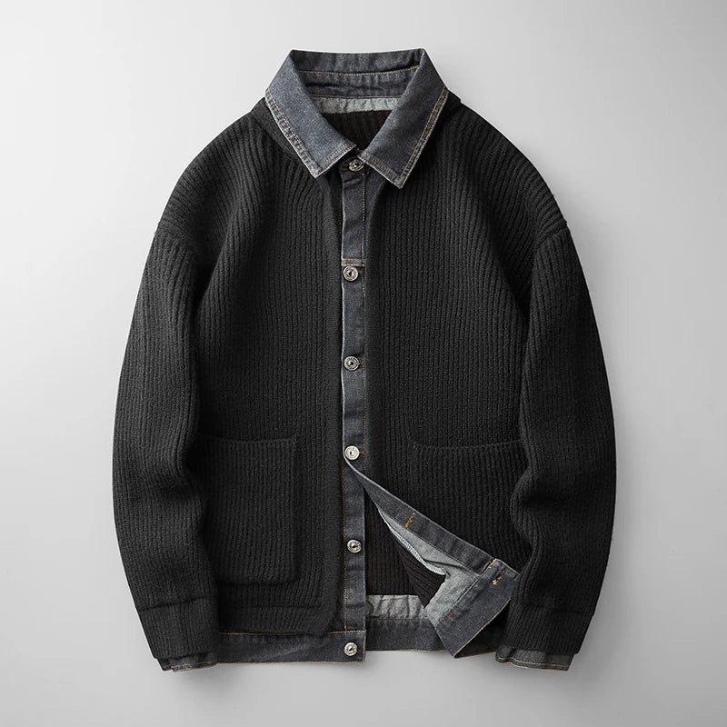 Men's Autumn Collared Button-Through Knit Cardigan