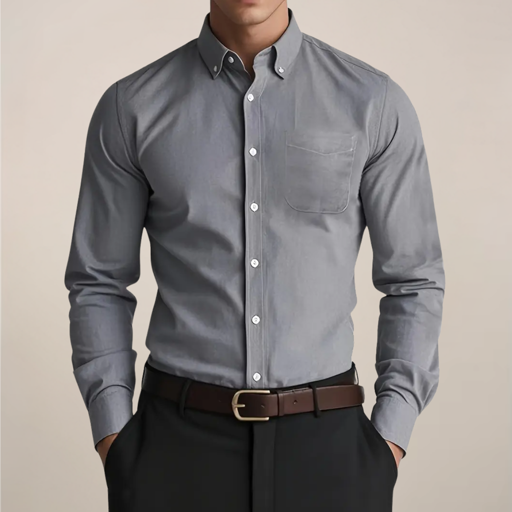 Men's Long Sleeve Slim-Fit Collared Shirt