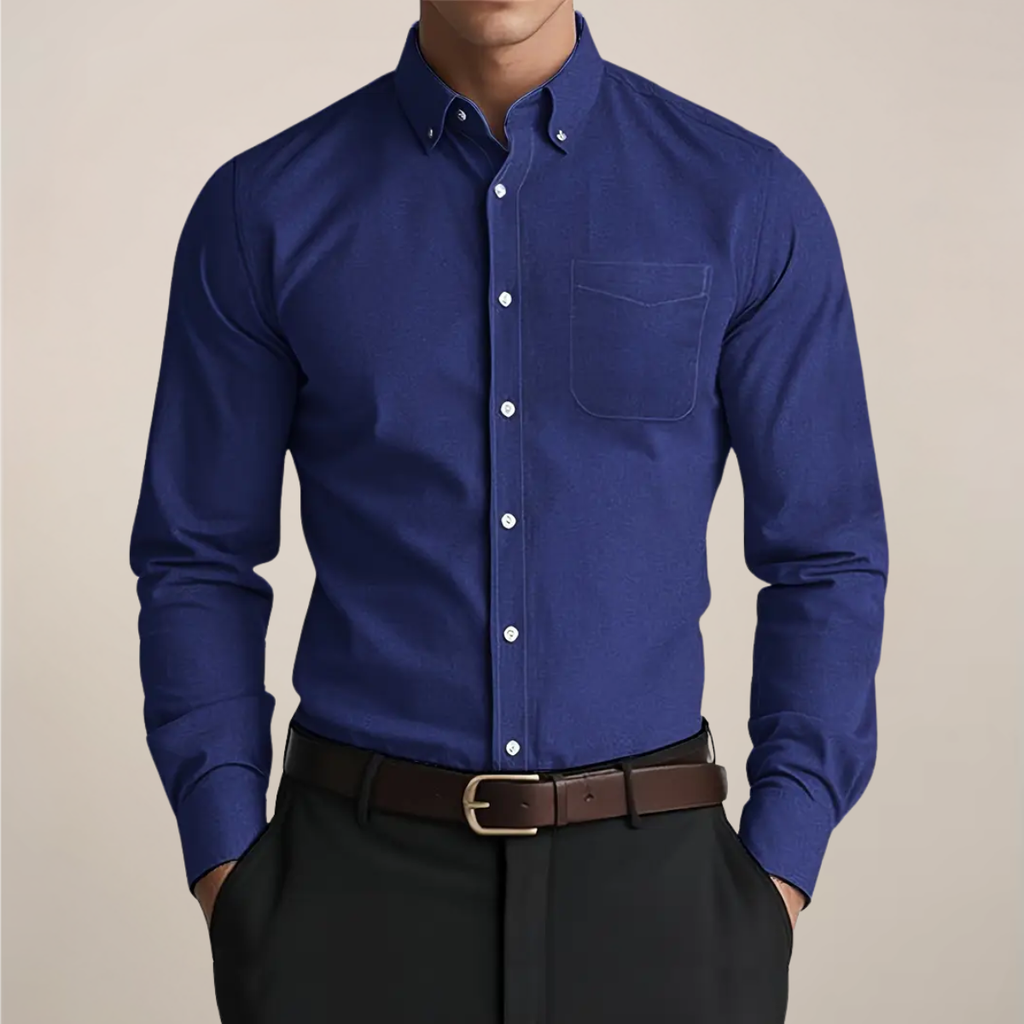 Men's Long Sleeve Slim-Fit Collared Shirt