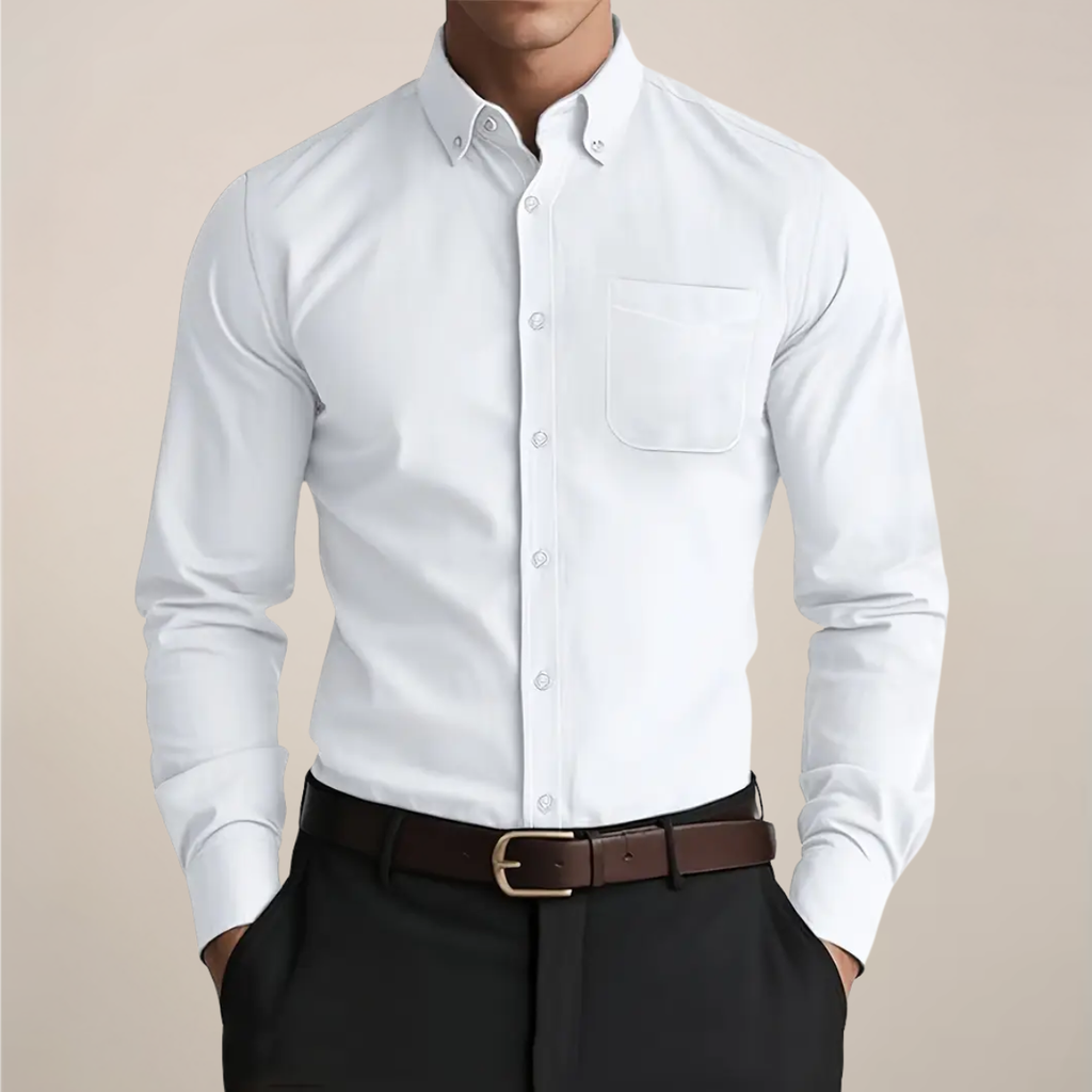 Men's Long Sleeve Slim-Fit Collared Shirt