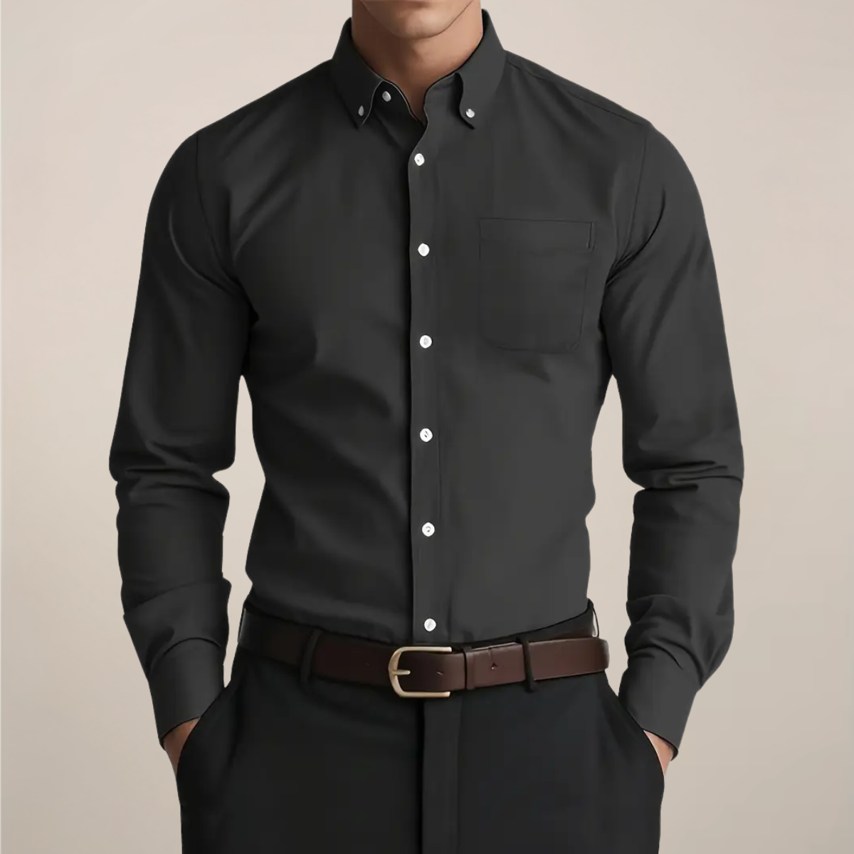 Men's Long Sleeve Slim-Fit Collared Shirt