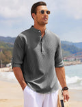 Men's Roll Sleeve Grandad Collar Popover Shirt