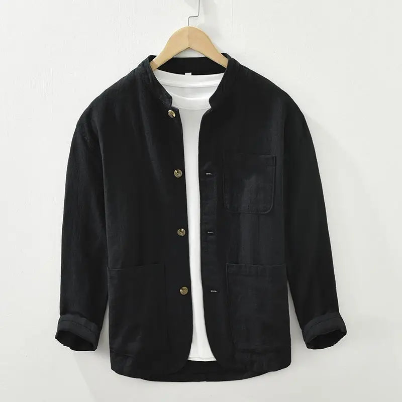 Men's Relaxed Button-Front Stand Collar Overshirt