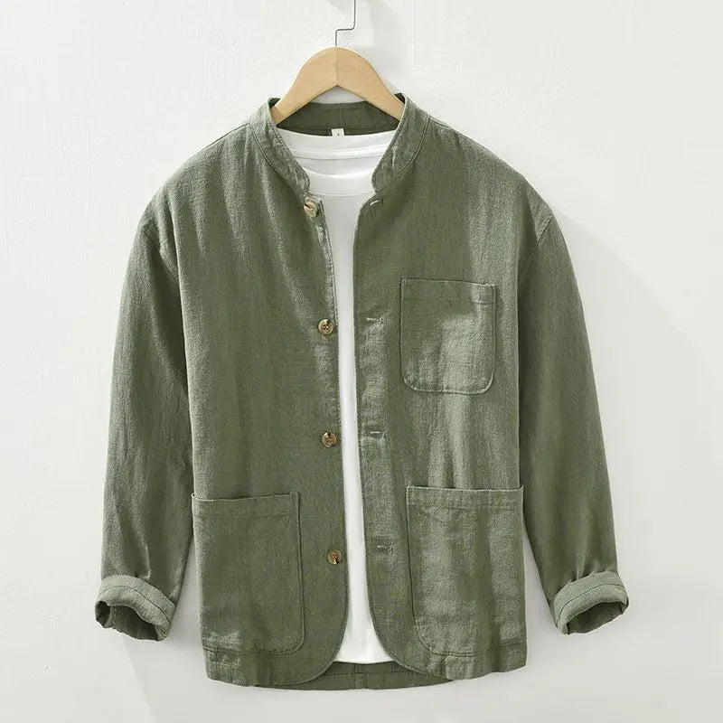 Men's Relaxed Button-Front Stand Collar Overshirt