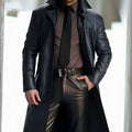 Men's Faux Leather Notch Lapel Longline Topcoat