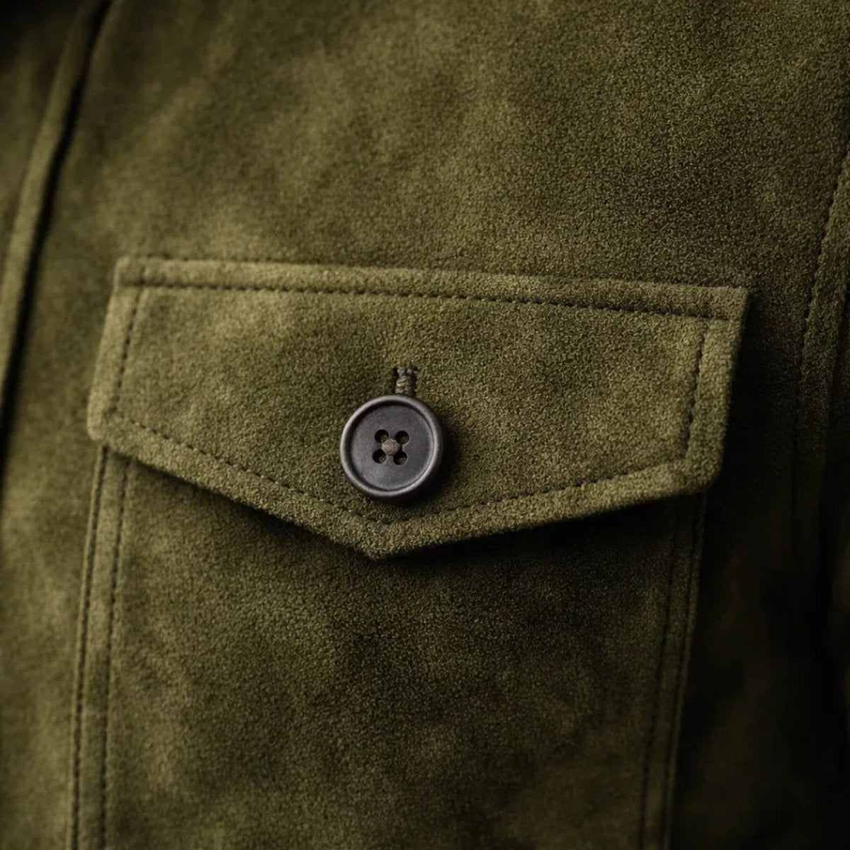 Men's Suede Stand Collar Flap Pocket Jacket