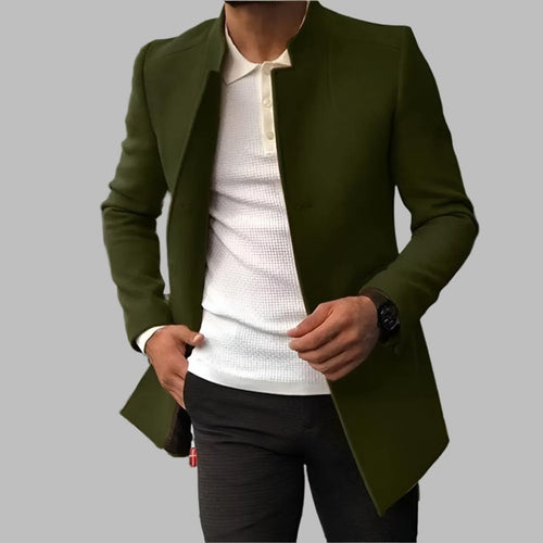 Men's Collarless Slim-Fit Woollen Overcoat