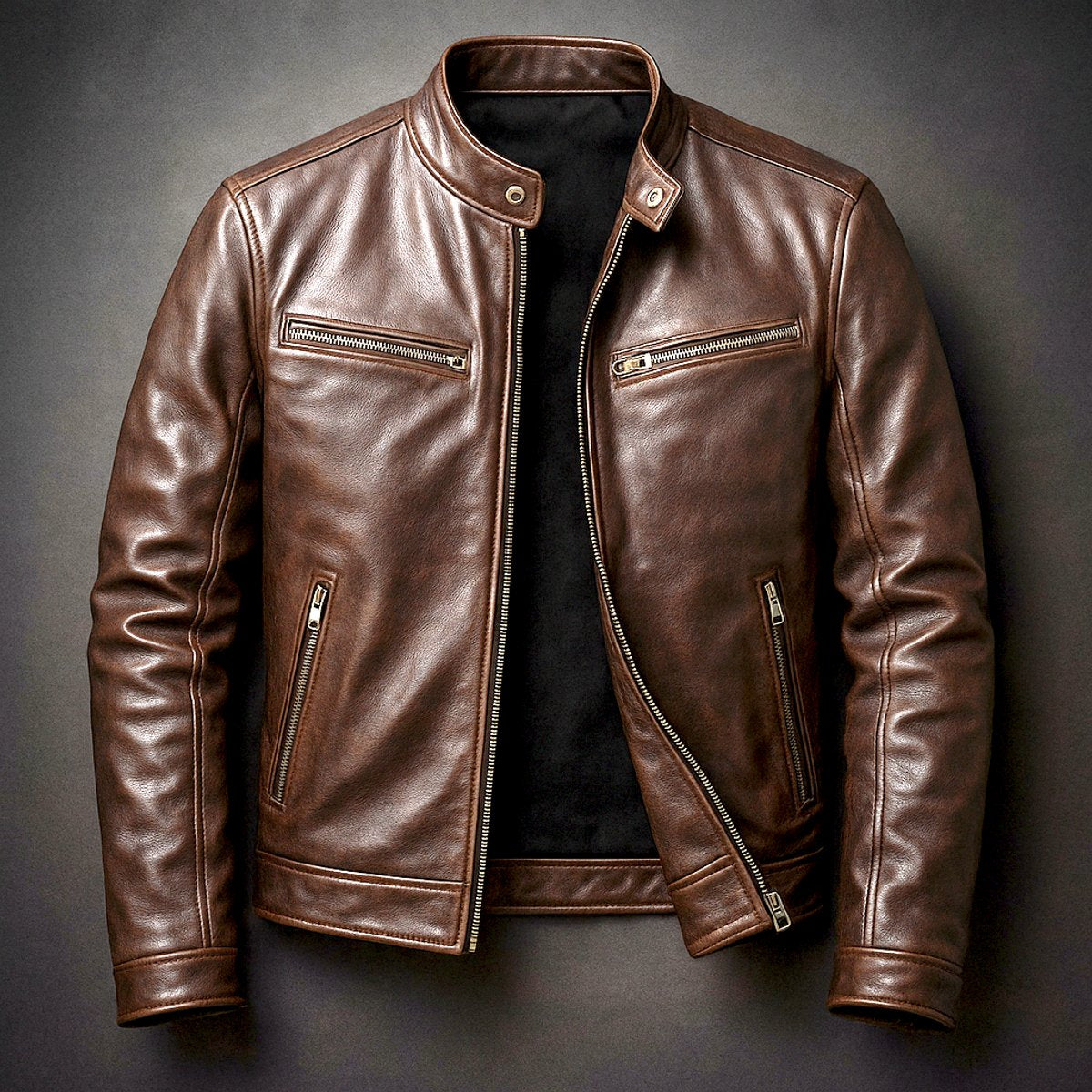 Men's Leather-Look Zip-Through Biker Jacket