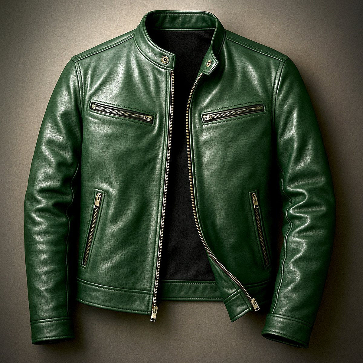 Men's Leather-Look Zip-Through Biker Jacket