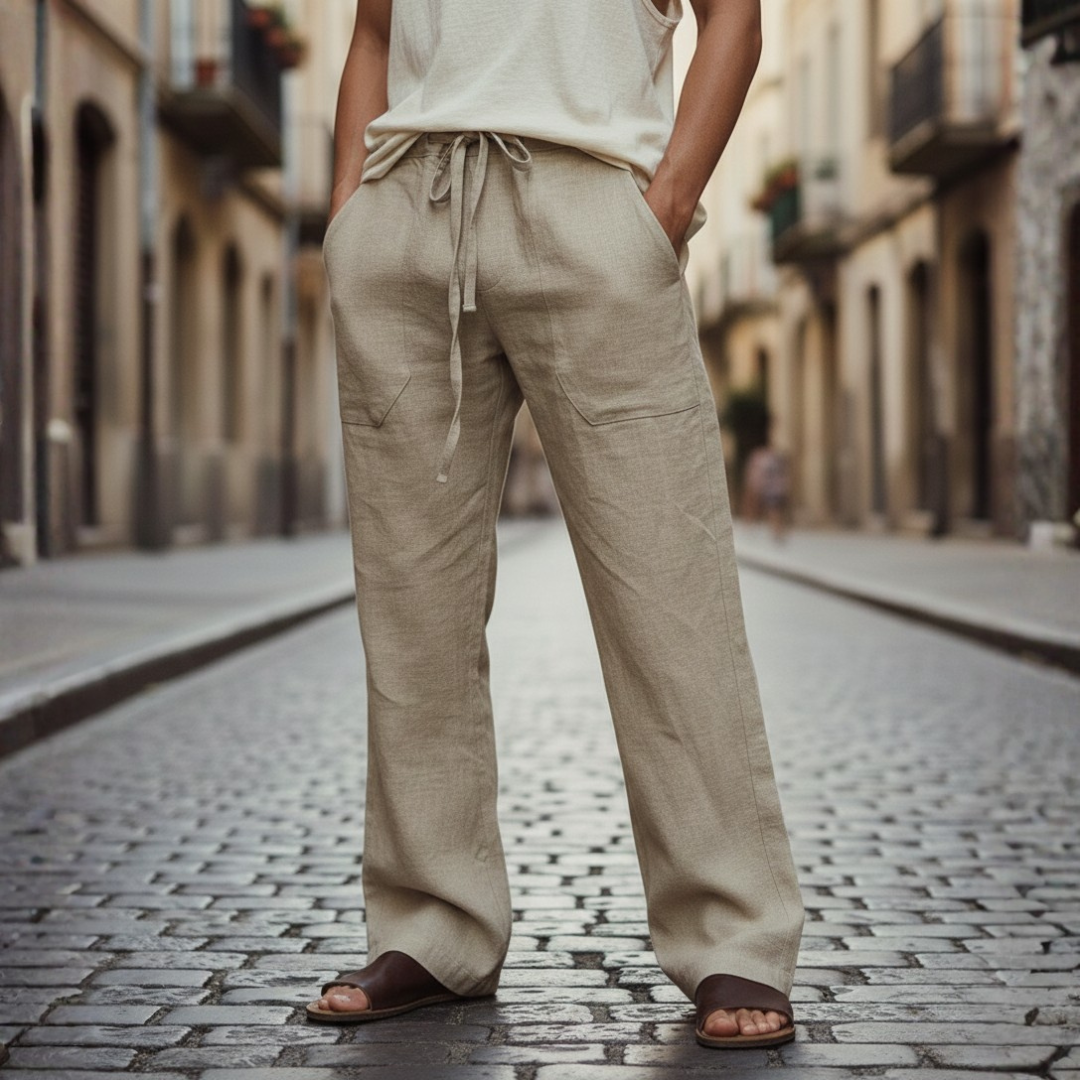 Men's Drawstring Pull-On Wide-Leg Trousers