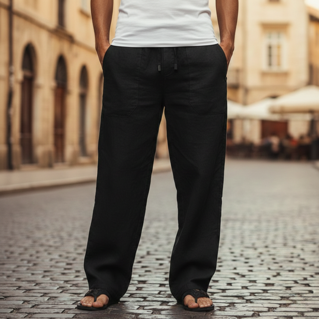 Men's Drawstring Pull-On Wide-Leg Trousers