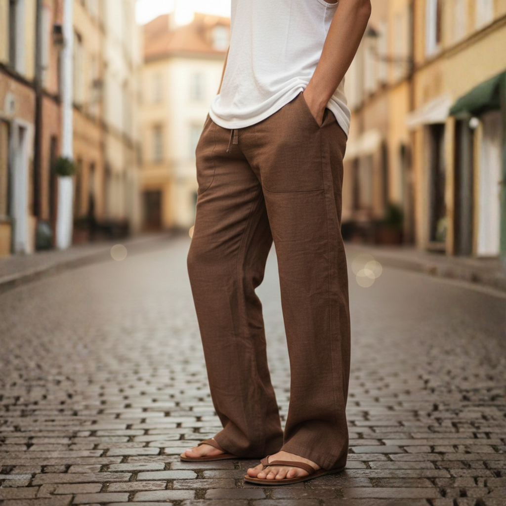Men's Drawstring Pull-On Wide-Leg Trousers