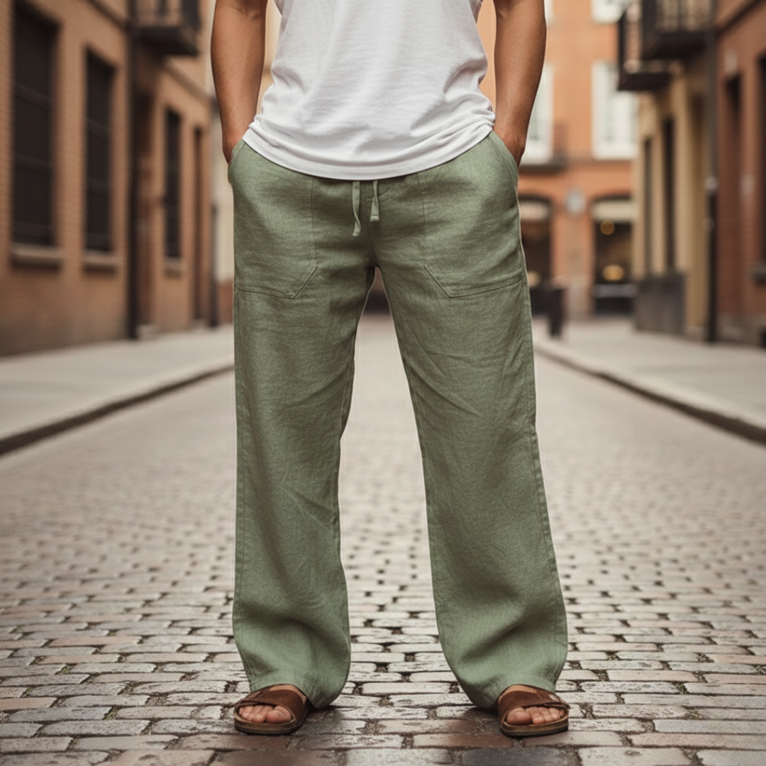 Men's Drawstring Pull-On Wide-Leg Trousers