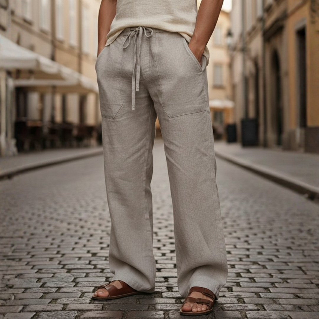 Men's Drawstring Pull-On Wide-Leg Trousers