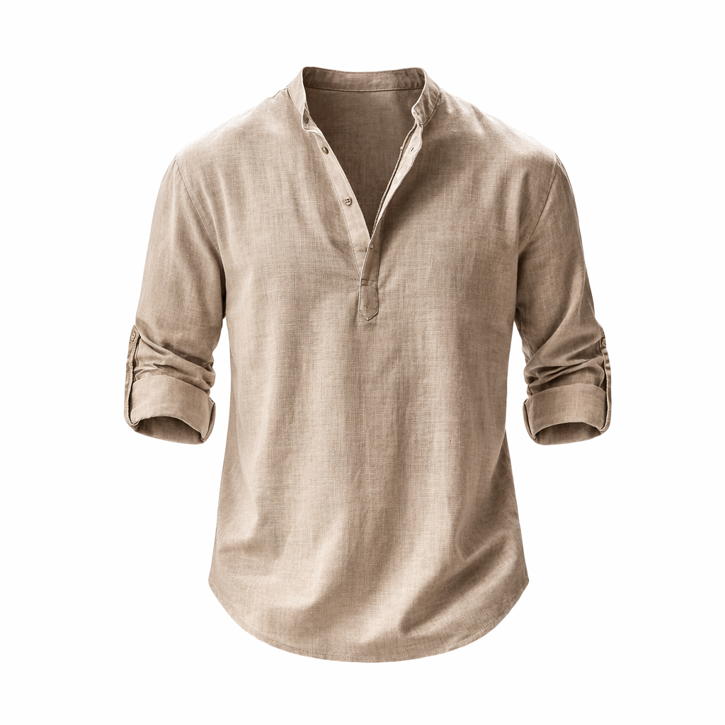 Men's Stand Collar Roll Sleeve Linen Shirt