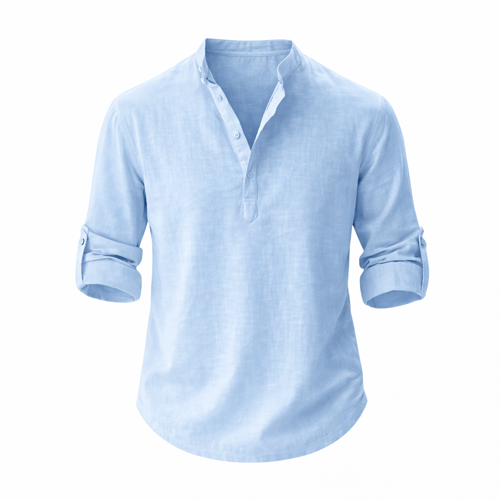 Men's Stand Collar Roll Sleeve Linen Shirt