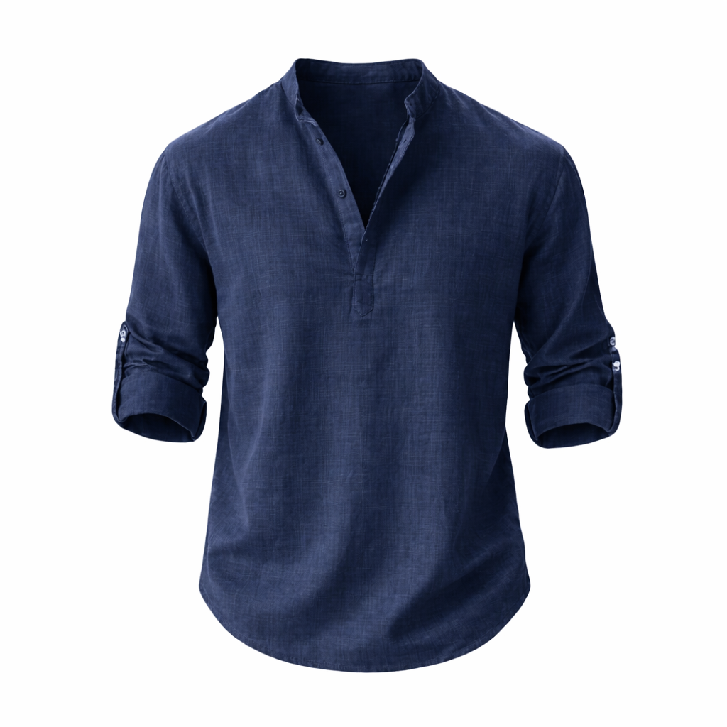 Men's Stand Collar Roll Sleeve Linen Shirt