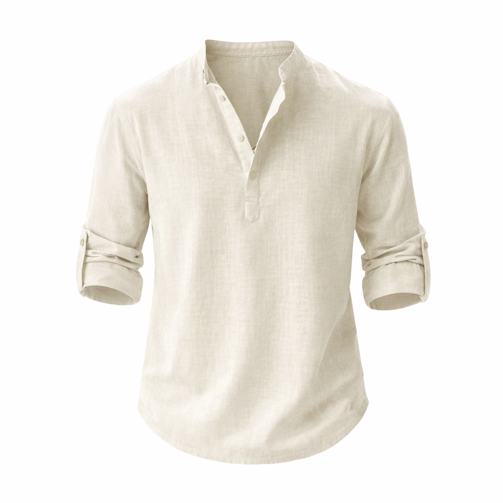 Men's Stand Collar Roll Sleeve Linen Shirt