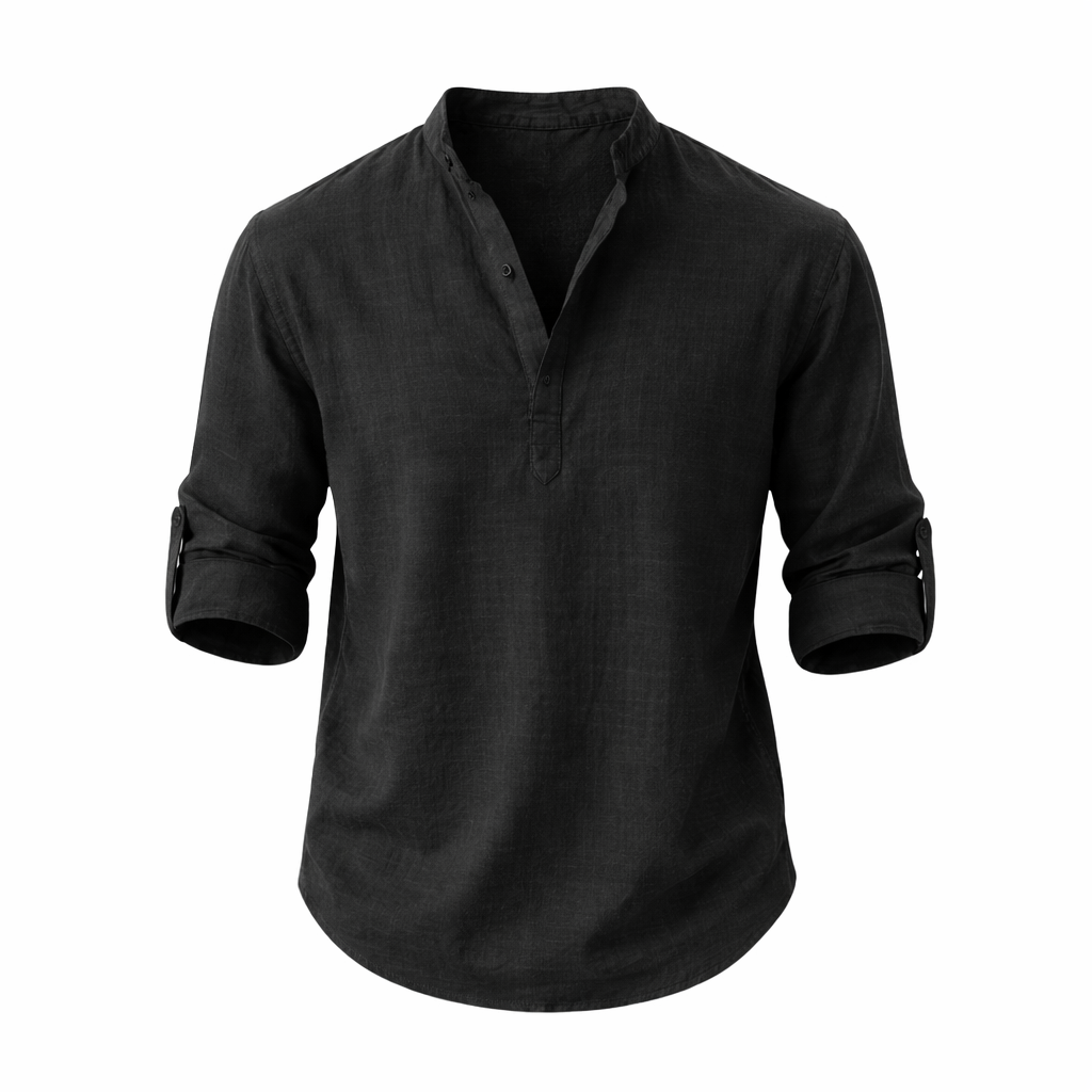 Men's Stand Collar Roll Sleeve Linen Shirt