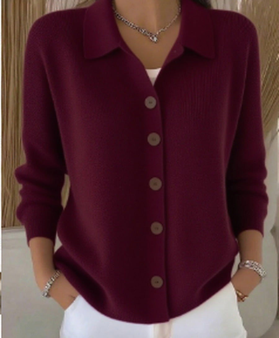 Women's Fine Knit Collared Button-Through Cardigan