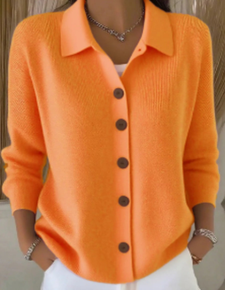 Women's Fine Knit Collared Button-Through Cardigan