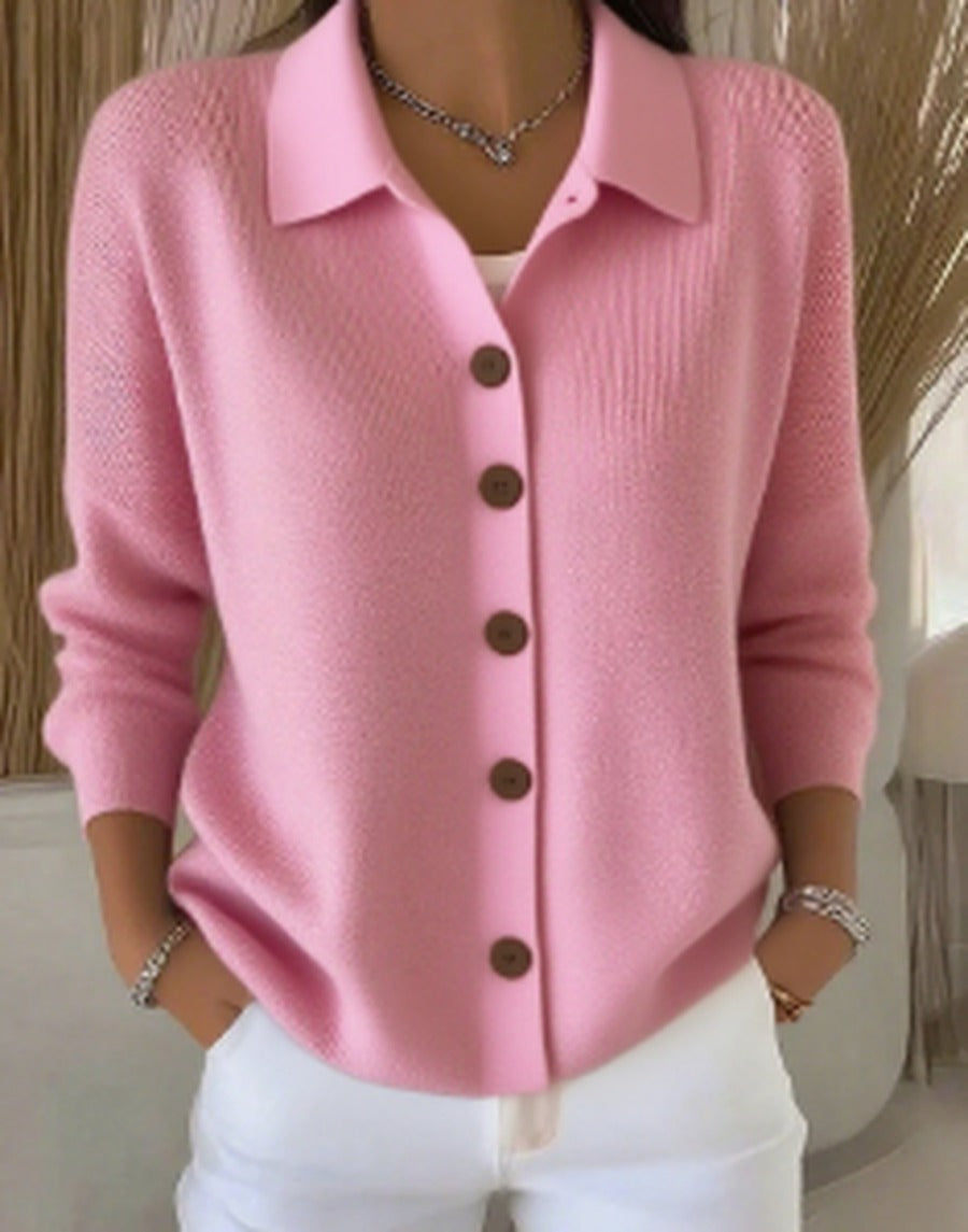 Women's Fine Knit Collared Button-Through Cardigan