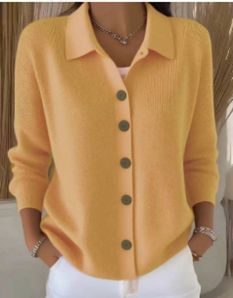 Women's Fine Knit Collared Button-Through Cardigan