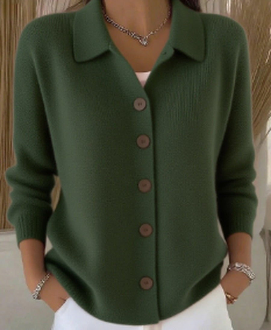 Women's Fine Knit Collared Button-Through Cardigan