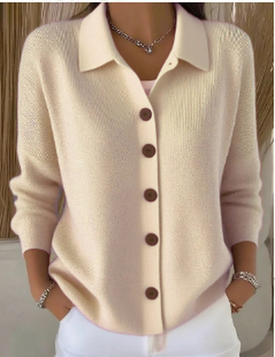 Women's Fine Knit Collared Button-Through Cardigan