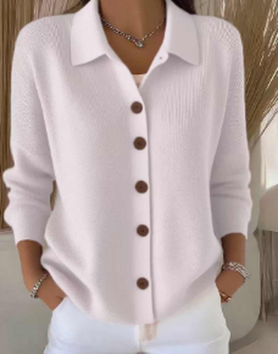 Women's Fine Knit Collared Button-Through Cardigan