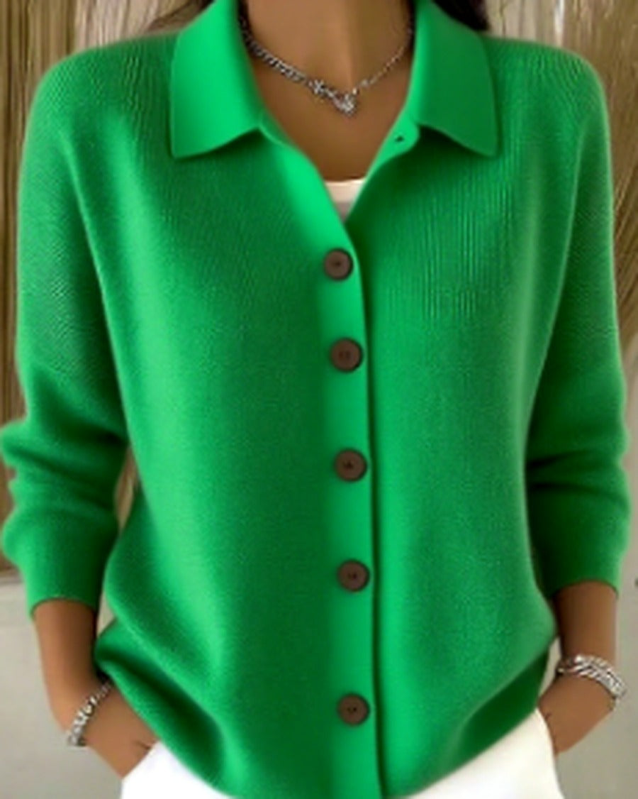 Women's Fine Knit Collared Button-Through Cardigan