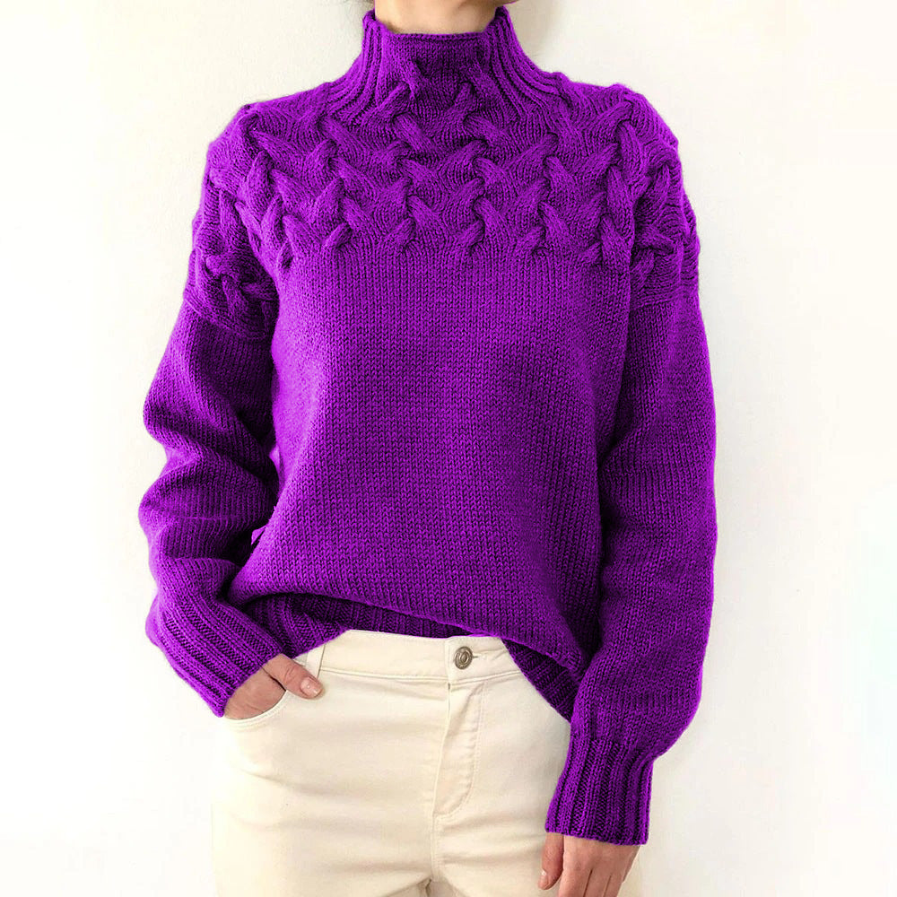 Women's Cable Knit Polo Neck Jumper