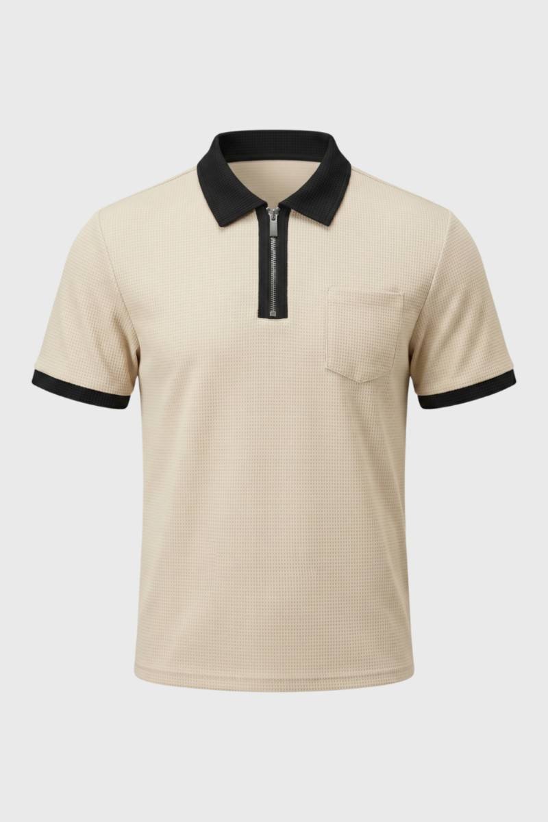 Men's Chest Pocket Textured Zip Polo