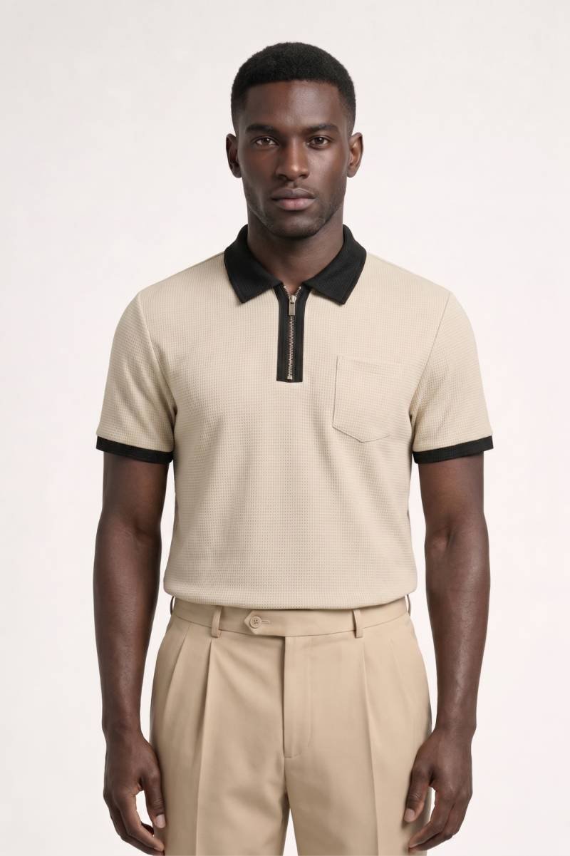 Men's Chest Pocket Textured Zip Polo