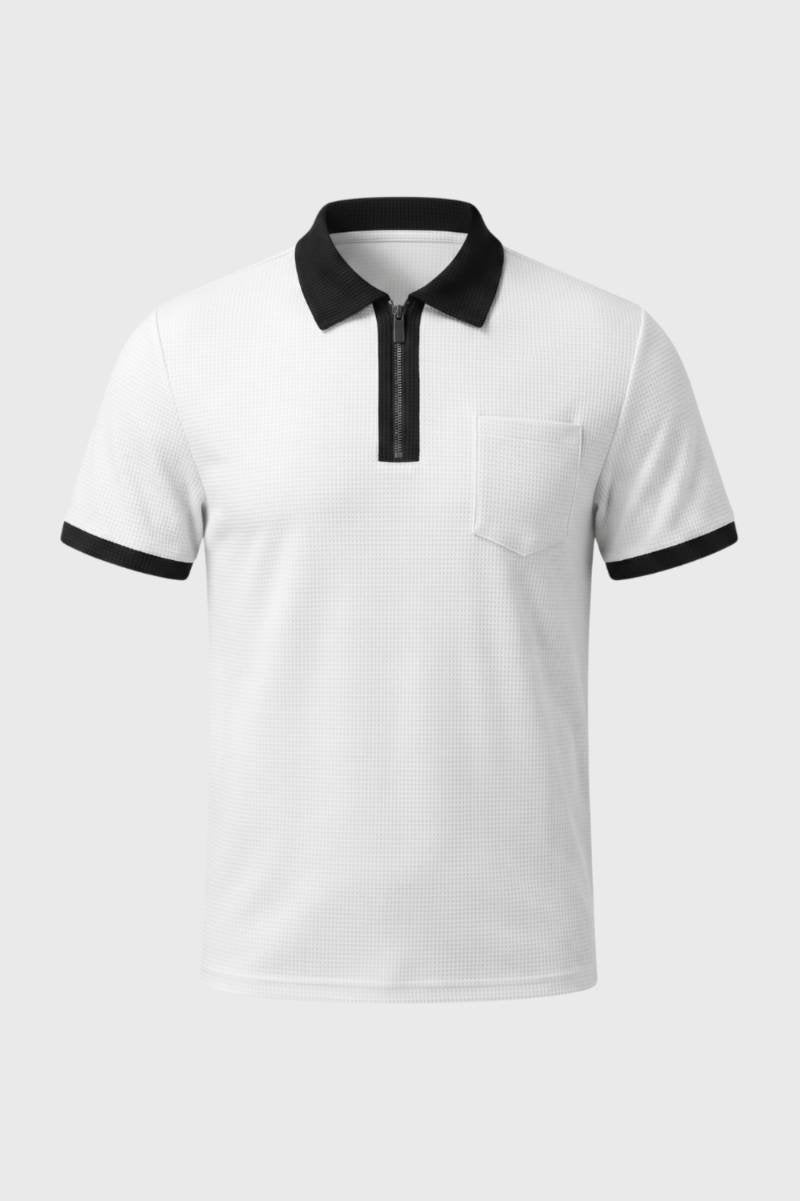 Men's Chest Pocket Textured Zip Polo