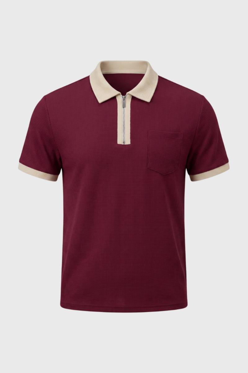 Men's Chest Pocket Textured Zip Polo