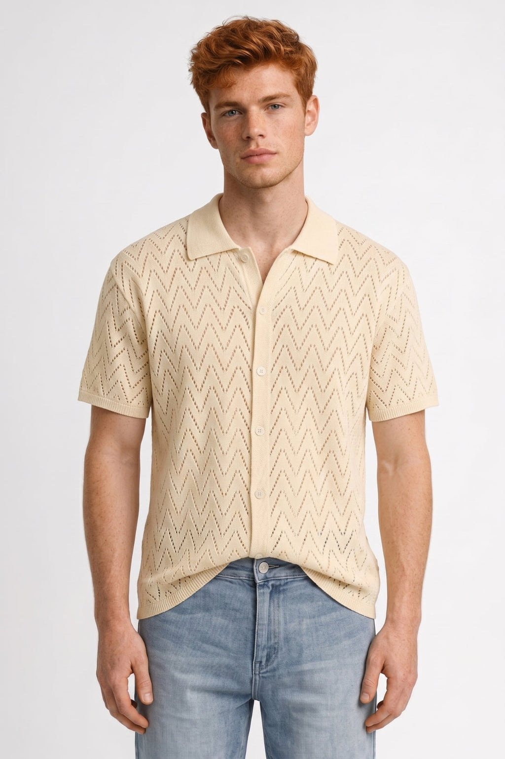 Men's Knitted Button-Through Printed Polo