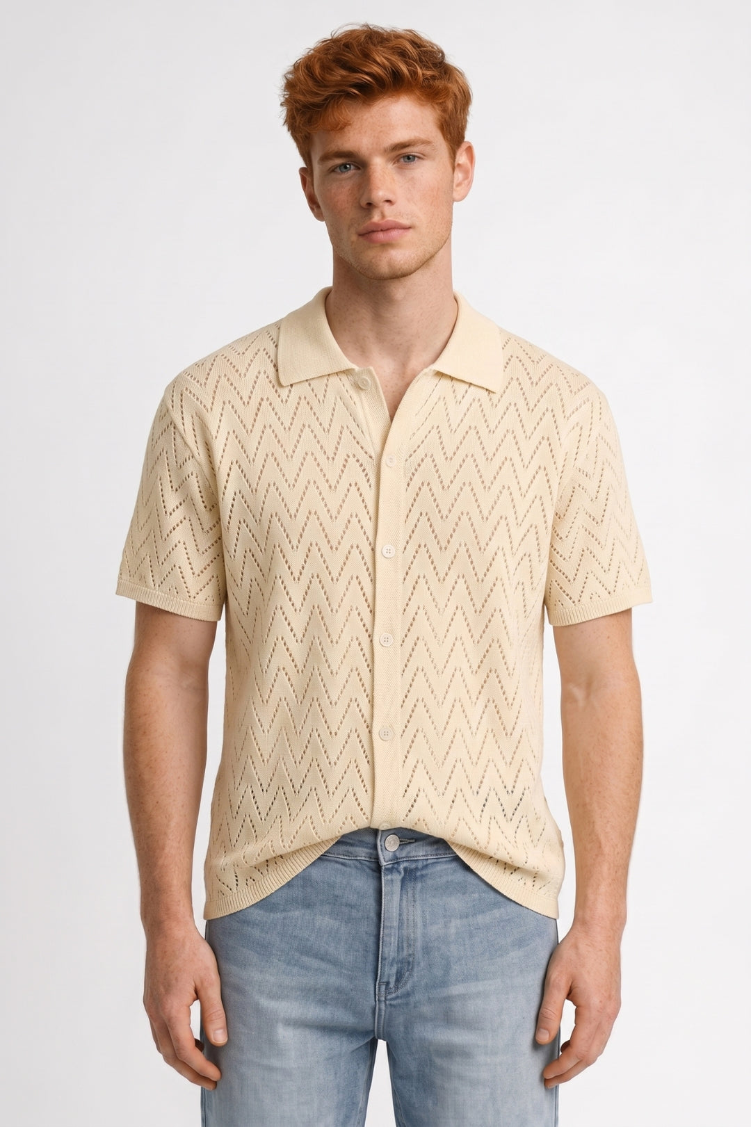 Men's Knitted Button-Through Printed Polo
