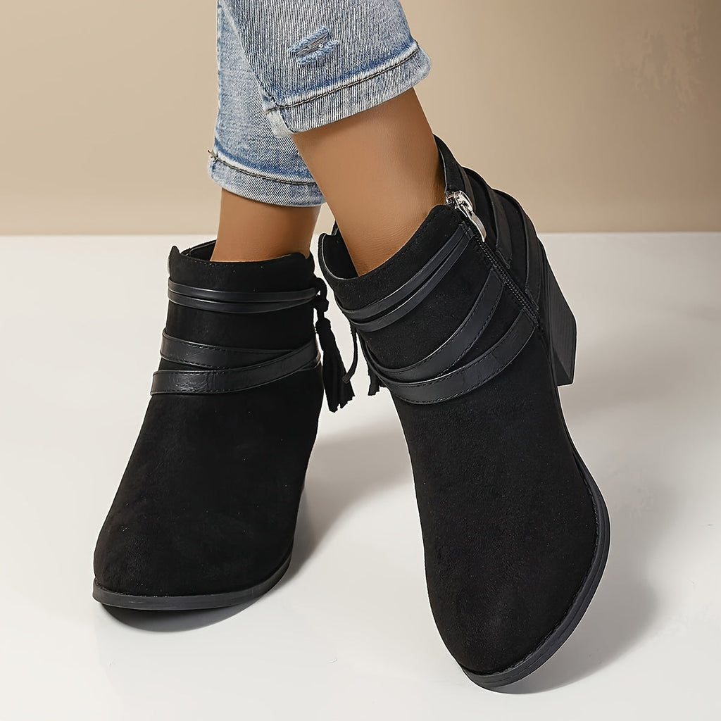 Women's Block Heel Tasselled Ankle Boots