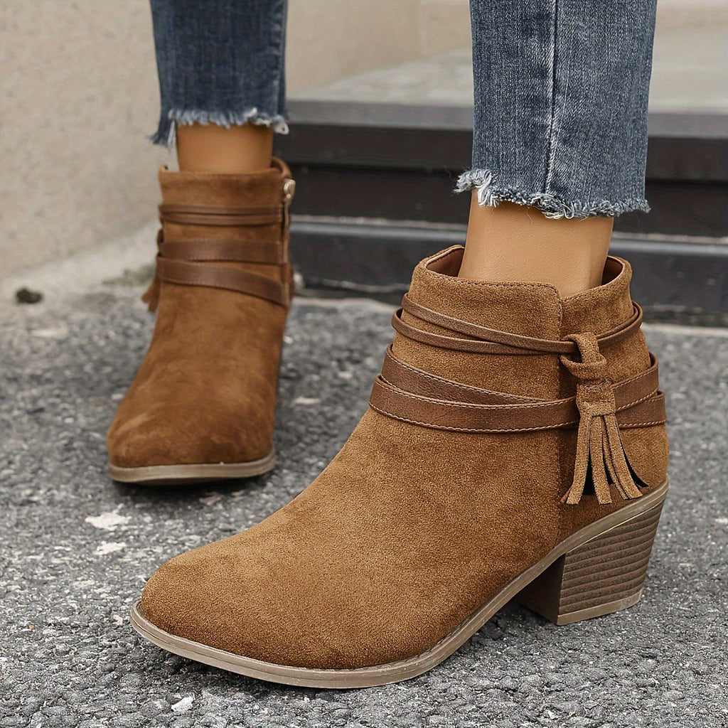 Women's Block Heel Tasselled Ankle Boots