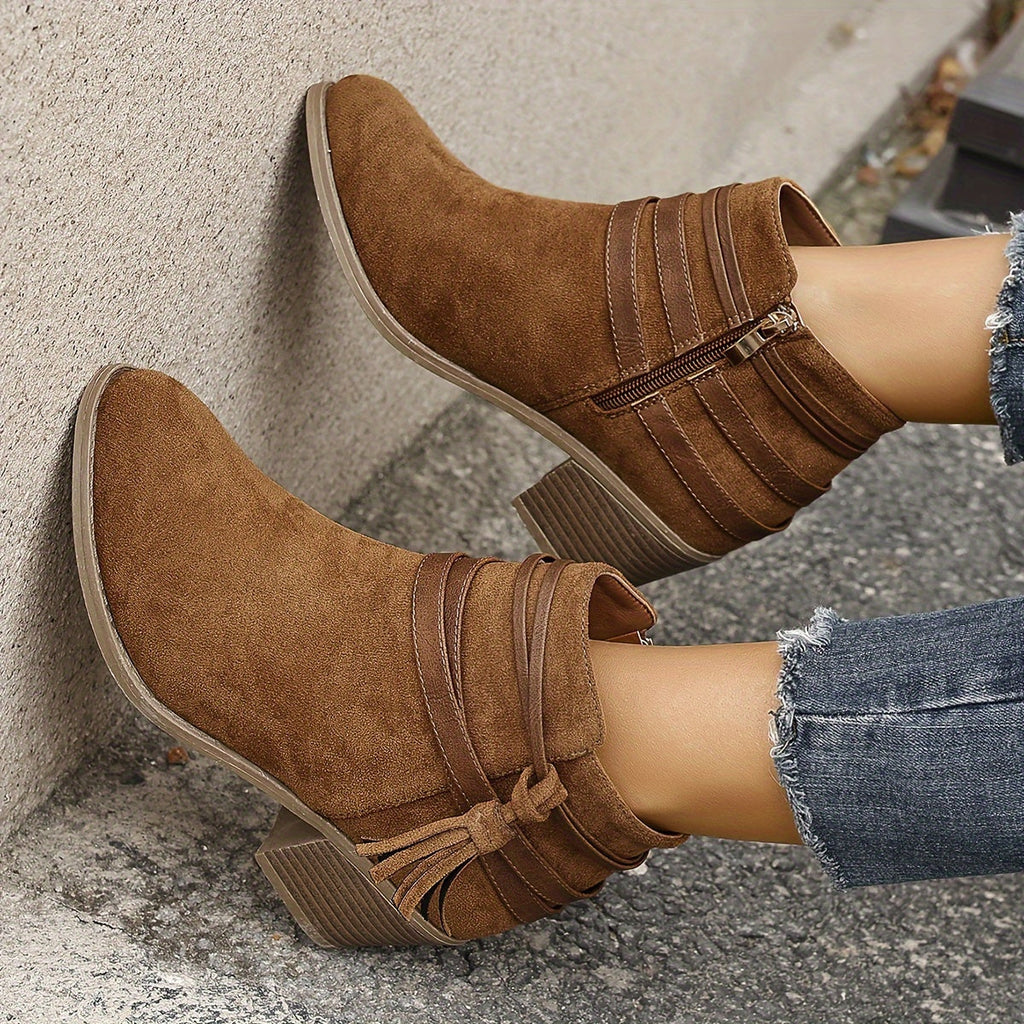 Women's Block Heel Tasselled Ankle Boots