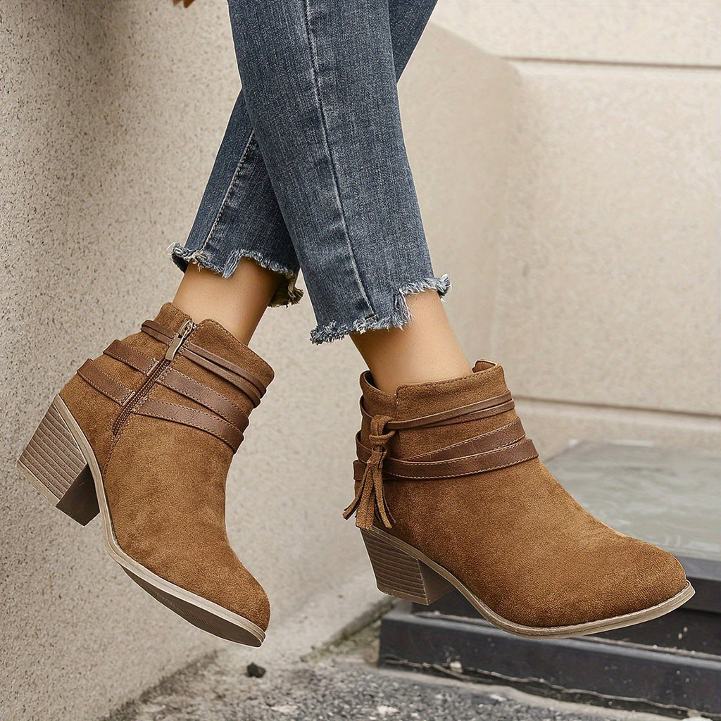 Women's Block Heel Tasselled Ankle Boots