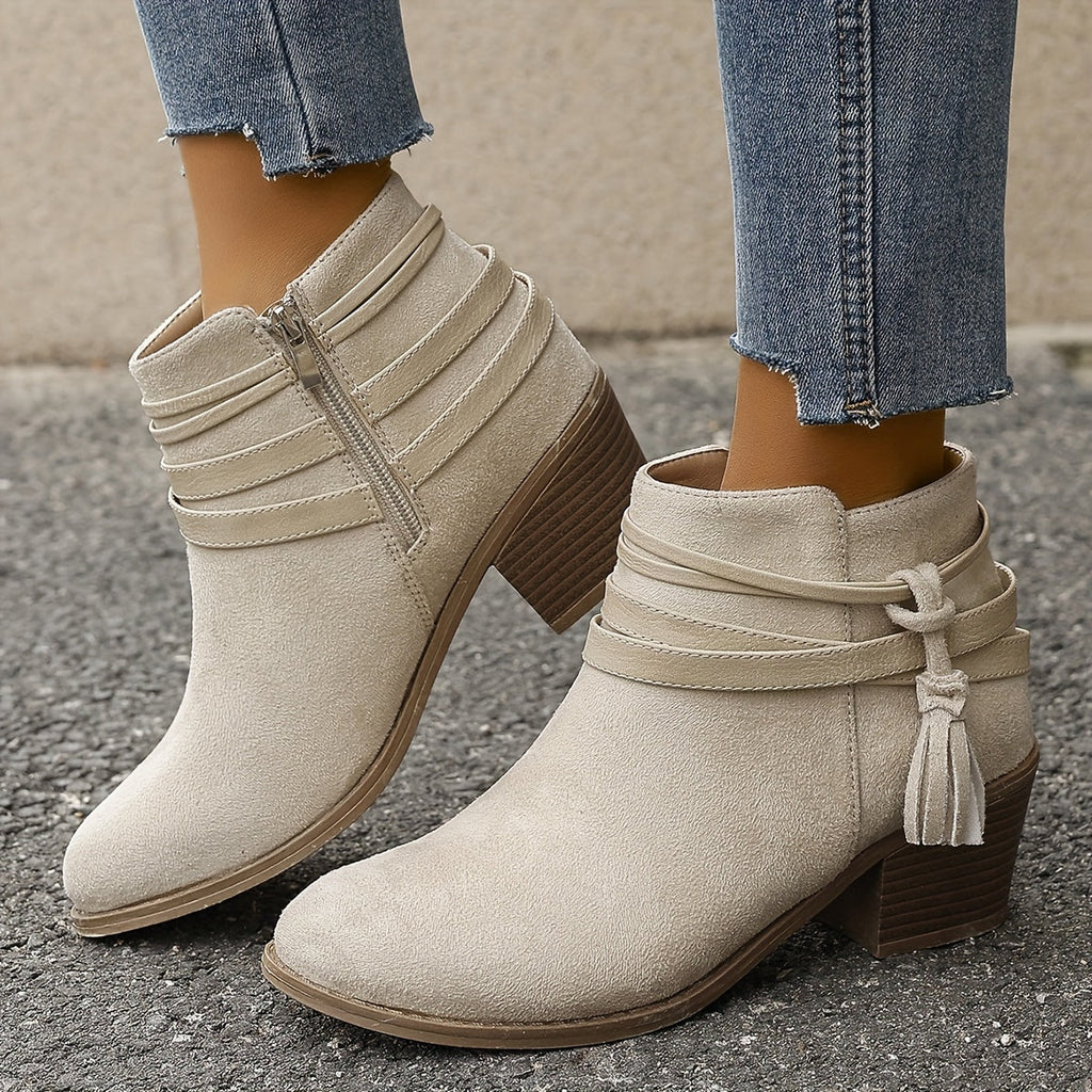 Women's Block Heel Tasselled Ankle Boots