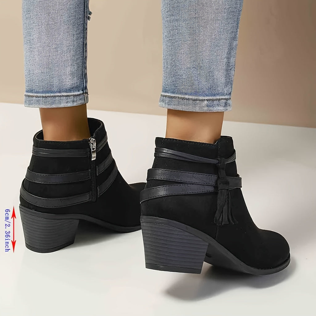 Women's Block Heel Tasselled Ankle Boots